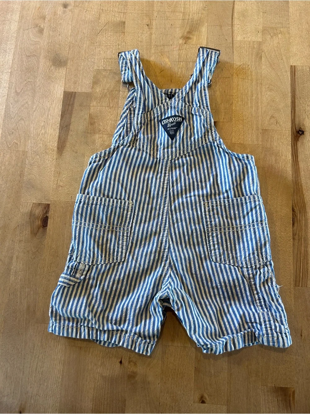 OshKosh B'gosh Blue & White Striped Short Overalls 18M
